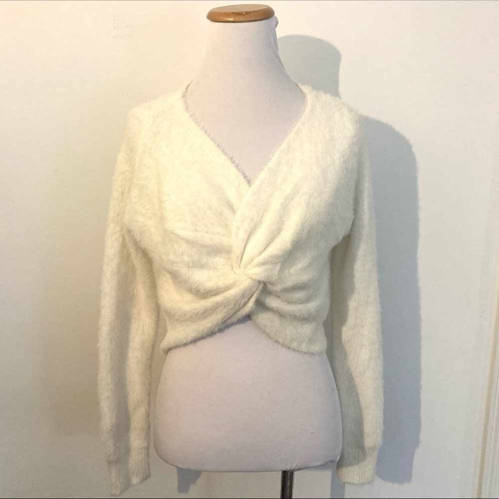 AKIRA Cream Twist Front Sweater
